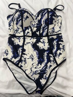 Kids White & Blue Marble One-Piece Swimsuit
